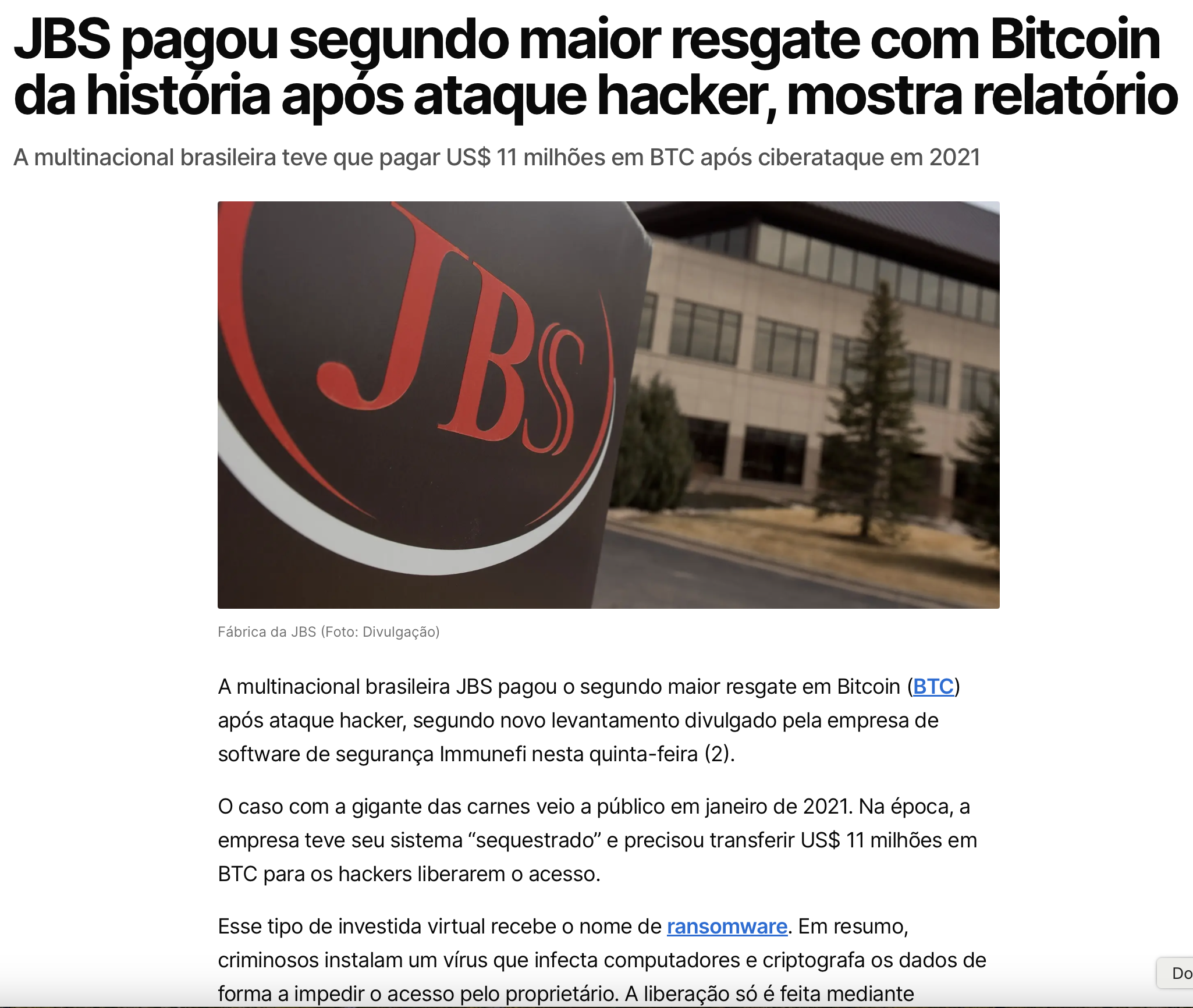 Ataque ransomware - JBS 2021
